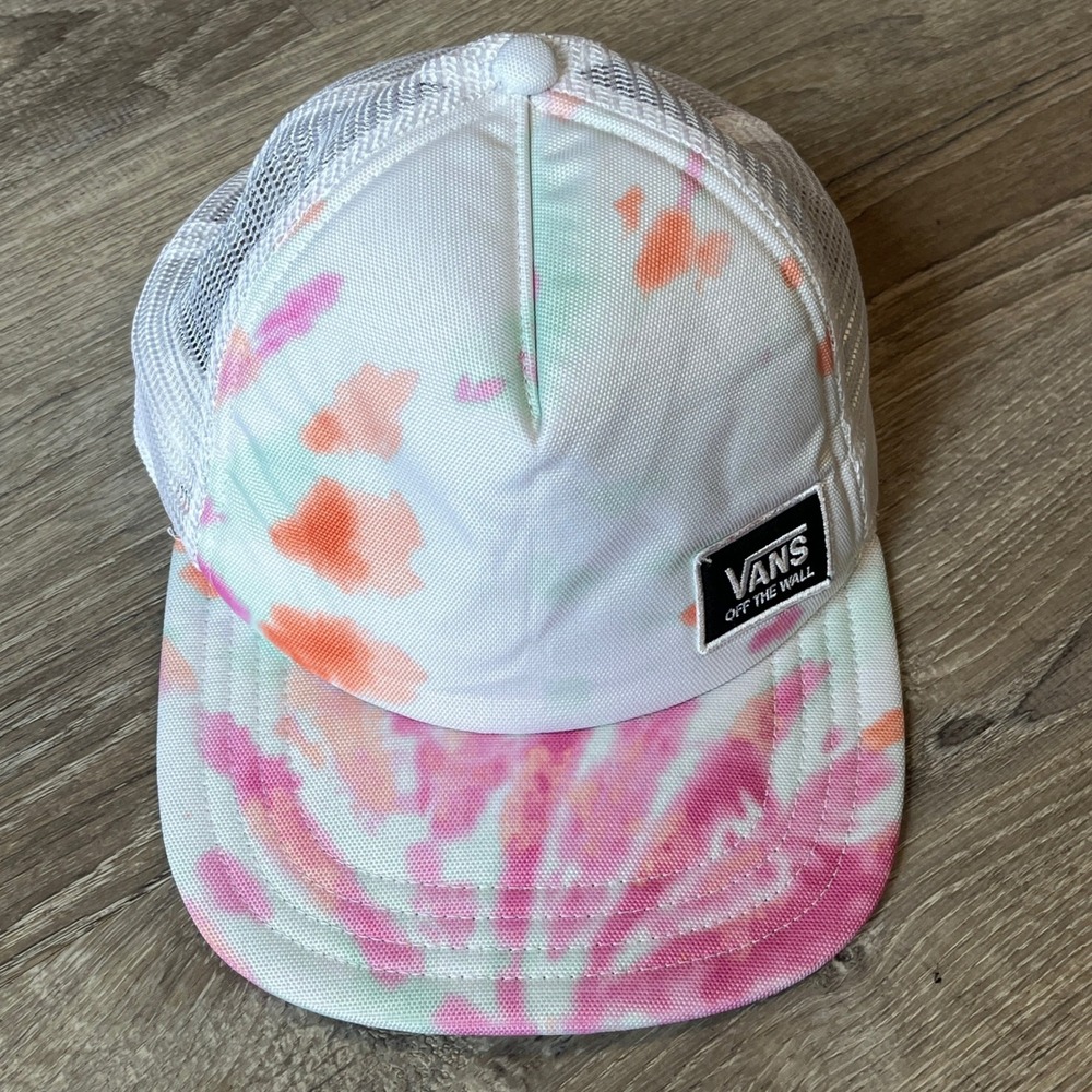 Vans Off The Wall Tie Dye Trucker Hat White Pink Orange Mesh Snapback Cap